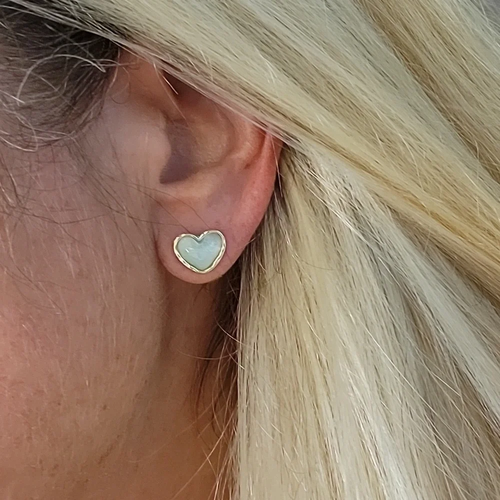 🔥LAST PAIR🔥 BABY BLUE SHIMMER HEART EARRINGS - Picture 3 of 6